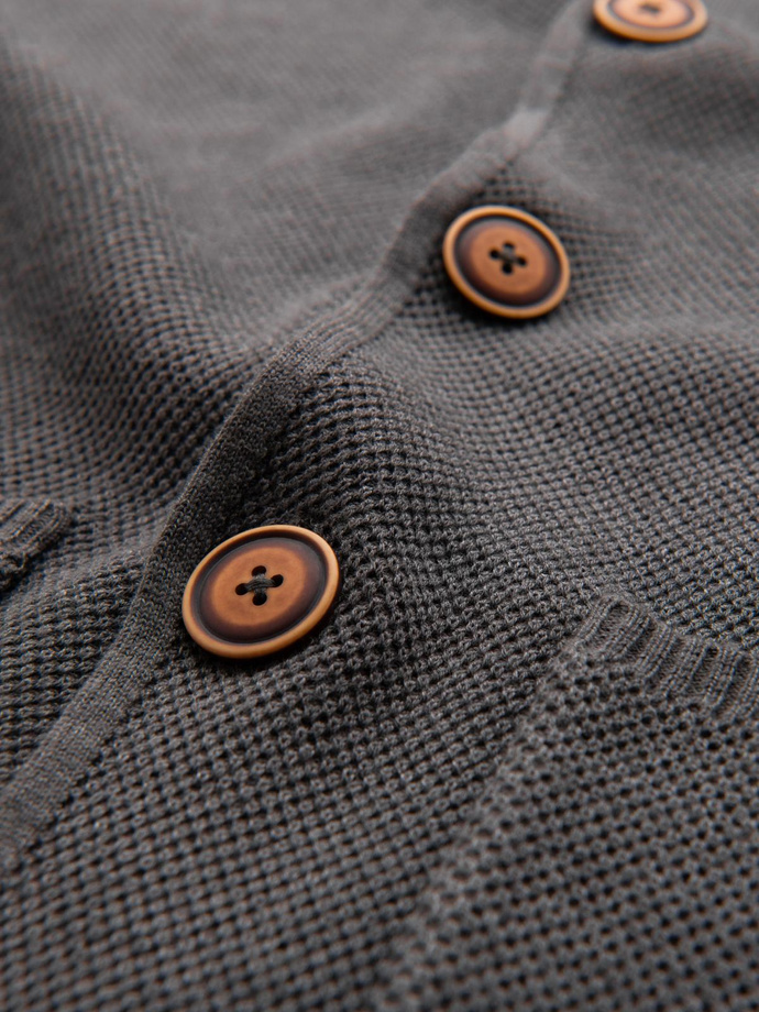 Structured men's cardigan sweater with pockets - graphite melange V2 OM-SWCD-0109