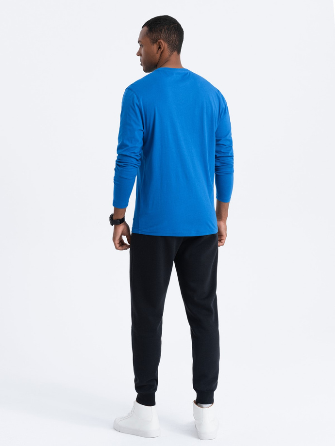 Men's BASIC longsleeve with round neckline - blue V9 OM-LSBL-0106