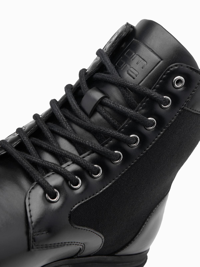 Vyriški aukštakulniai batai su klijuotomis medžiagomis - juodi V1 OM-FOBO-0174