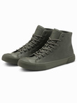 Men's high-top sneakers with rubber toecap - olive V4 OM-FOSH-0138