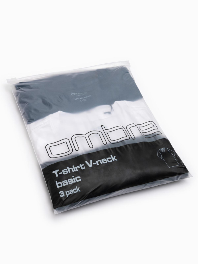 Set tricou bărbați BASIC din bumbac cu decolteu în V - negru/alb/albastru V1 OM-TSBS-0233