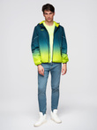 Men's ombre sports jacket with reflectors and fleece lining - turquoise and lime green V1 C641
