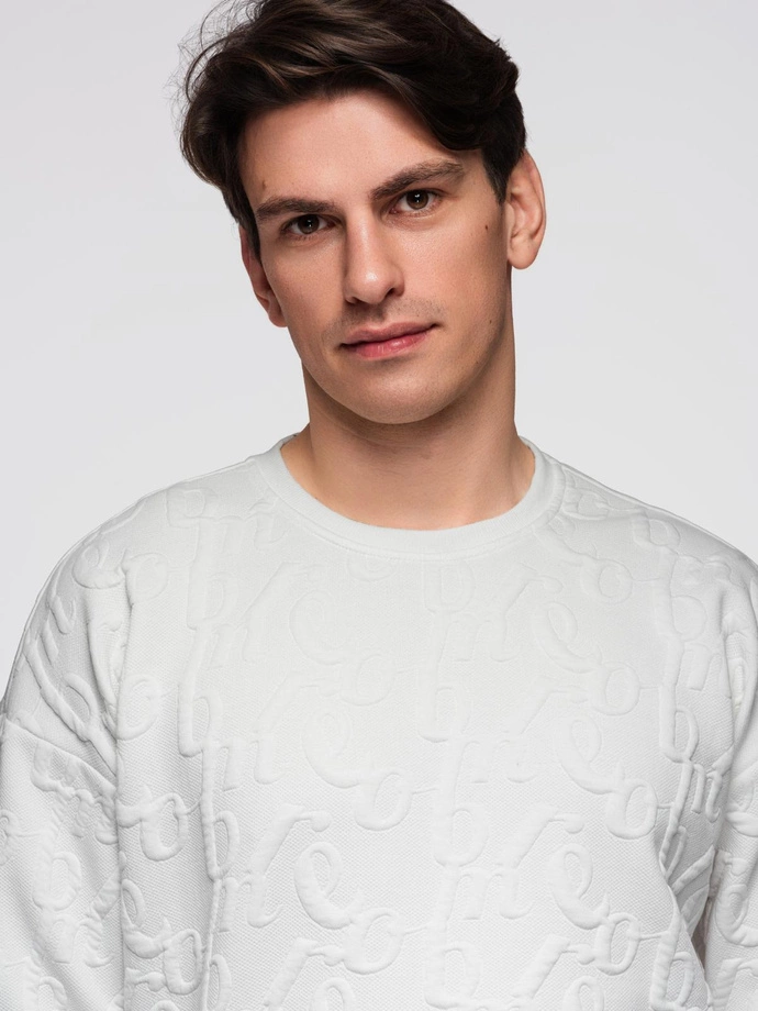 Hanorac bărbătesc RELAXED FIT cu litere în relief - ecru V2 B1712