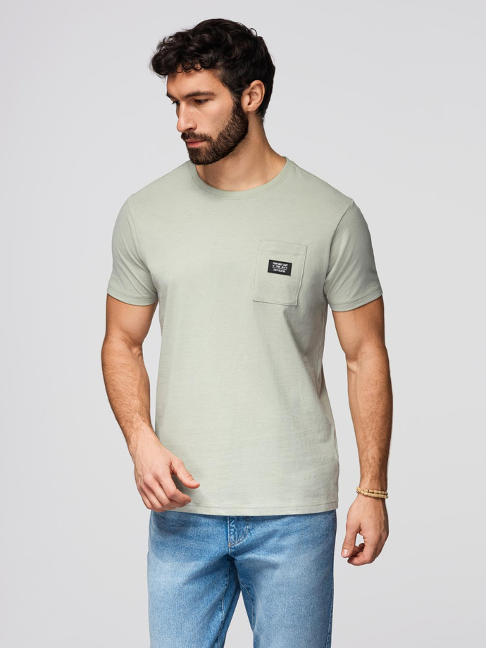 Casual men's t-shirt with pocket patch - light grey V2 OM-TSCT-0109