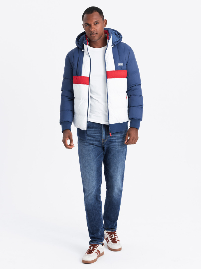 Pánská barevná retro sportovní bunda - modrá a bílá V1 OM-JALP-0175