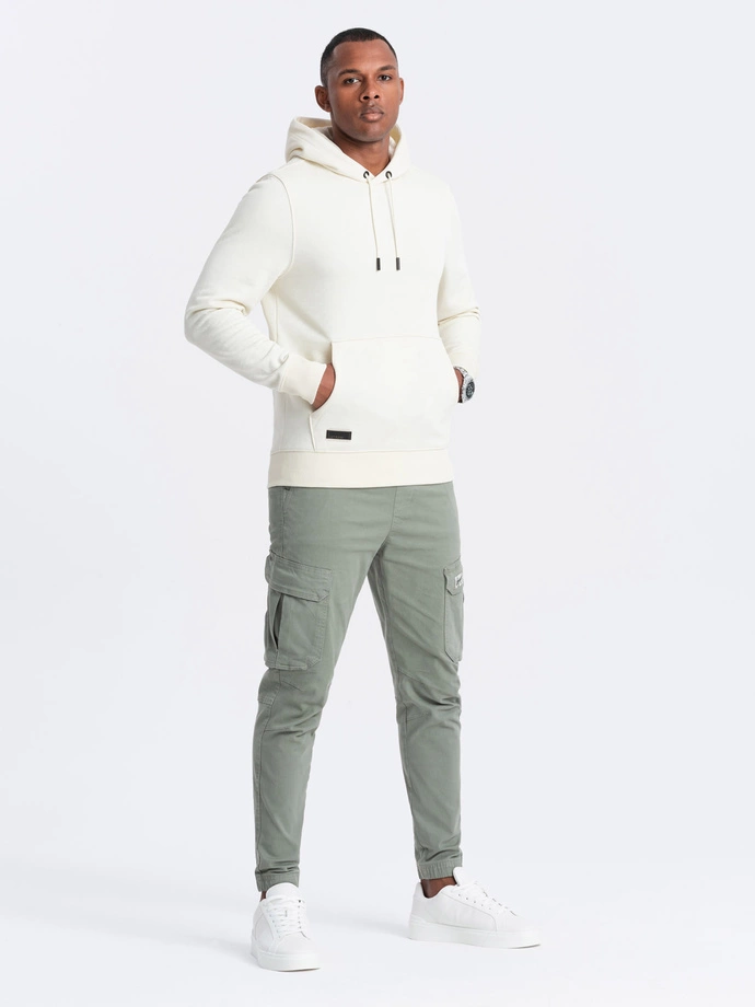 BASIC vyriškas medvilninis džemperis su gobtuvu - kreminis V5 OM-SSBN-0161