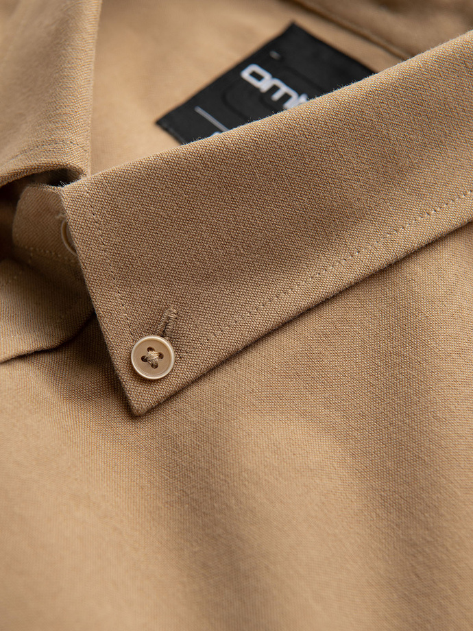 Men's REGULAR FIT cotton shirt with pocket - light brown V2 OM-SHOS-0153