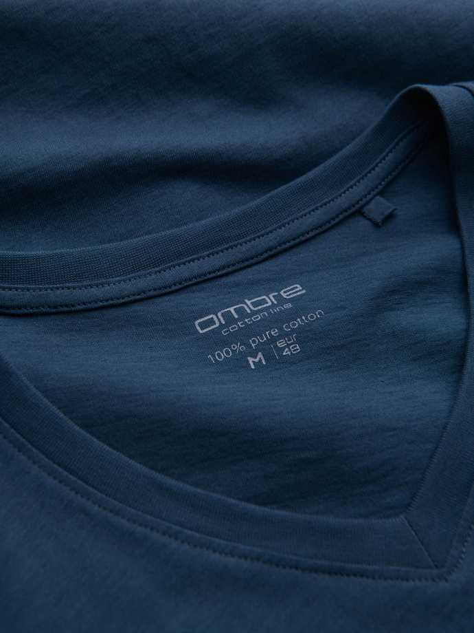 Tricou cu guler în V BASIC din bumbac clasic pentru bărbați - albastru închis V13 OM-TSBS-0145