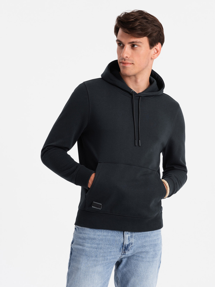 Men's BASIC cotton kangaroo hooded sweatshirt - black V9 OM-SSBN-0161