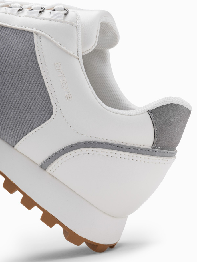 Patchwork men's shoes sneakers with combined materials - white and gray V3 OM-FOSL-0144