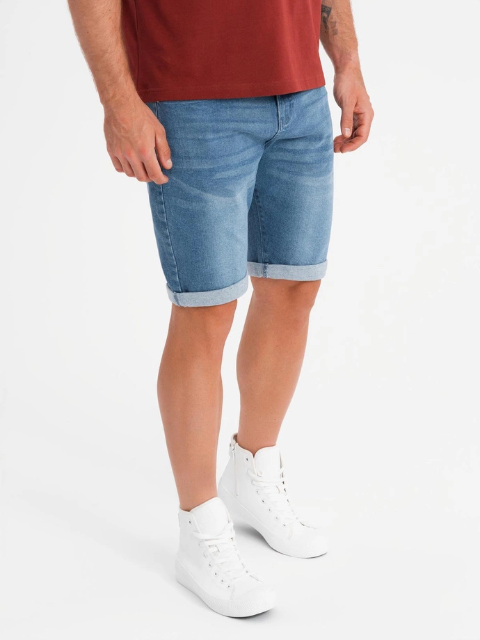 Pantaloni scurți casual pentru bărbați SLIM FIT jacquard knit - albastru marin V1 OM-SRCS-0168