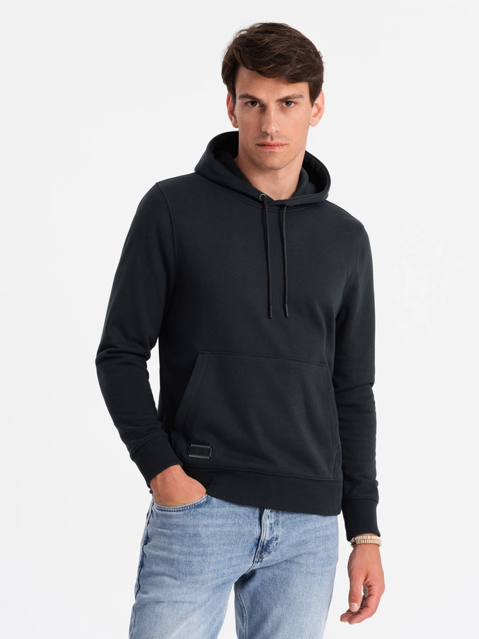 Men's BASIC cotton kangaroo hooded sweatshirt - black V9 OM-SSBN-0161