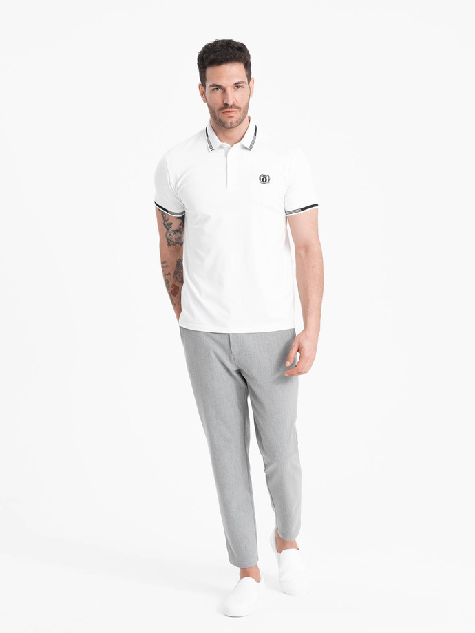Pánske elastanové polo tričko s kontrastnými prvkami - biele V1 OM-POSS-0123