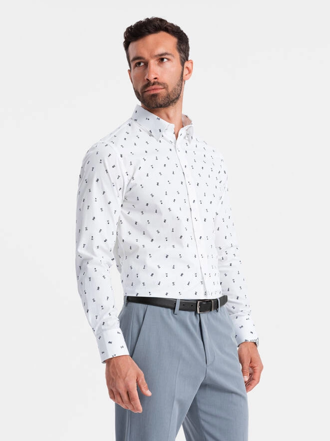 Pánske bavlnené tričko SLIM FIT so vzorom - biele V2 OM-SHCS-0151