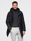 Men's long quilted jacket with natural filling - black V1 OM-JALJ-0212