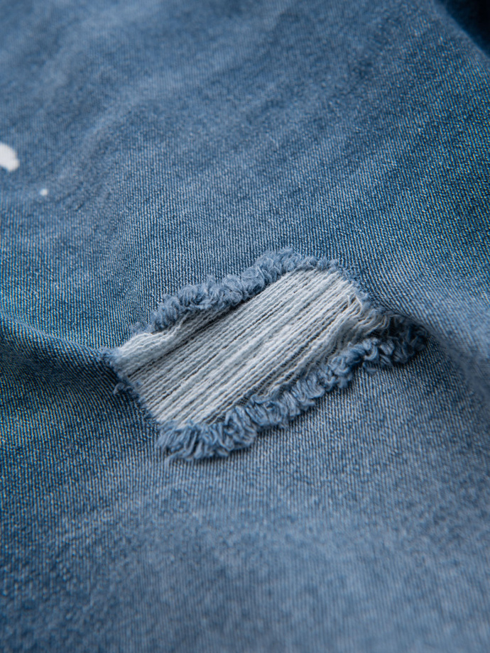 Men's short denim shorts with rubbing and rolled up leg - blue V2 OM-SRDS-0186