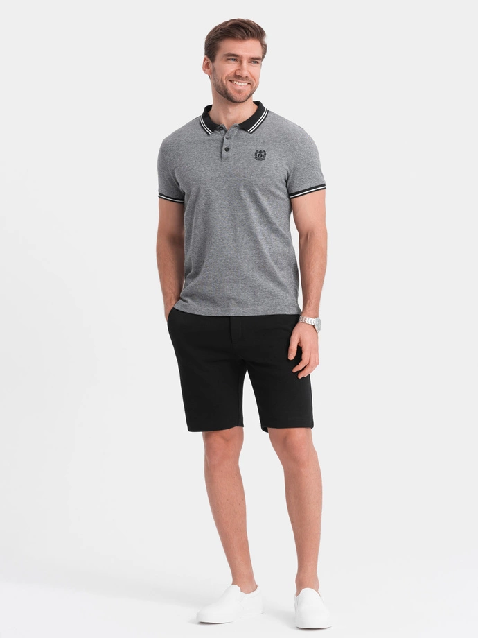 Pánske štruktúrované pletené šortky SLIM FIT - čierne V2 OM-SRCS-0126