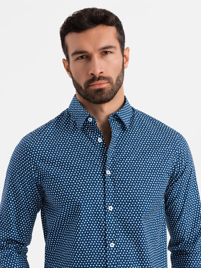 Cămașă bărbătească SLIM FIT cu model fin - albastru marin V1 OM-SHCS-0140