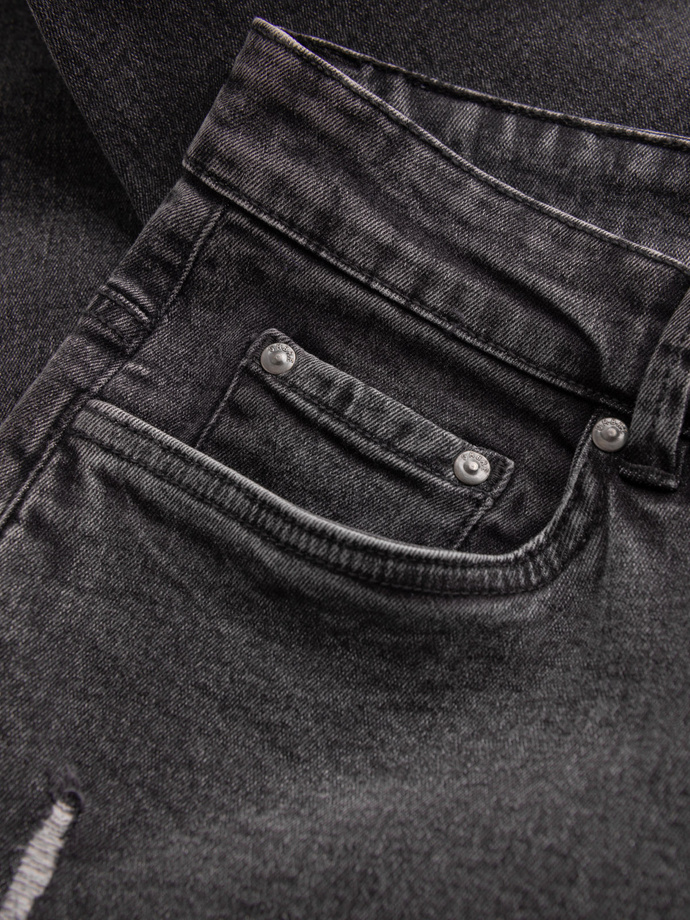 Washable men's TAPER FIT denim pants with rubbing - graphite V3 OM-PADP-0163