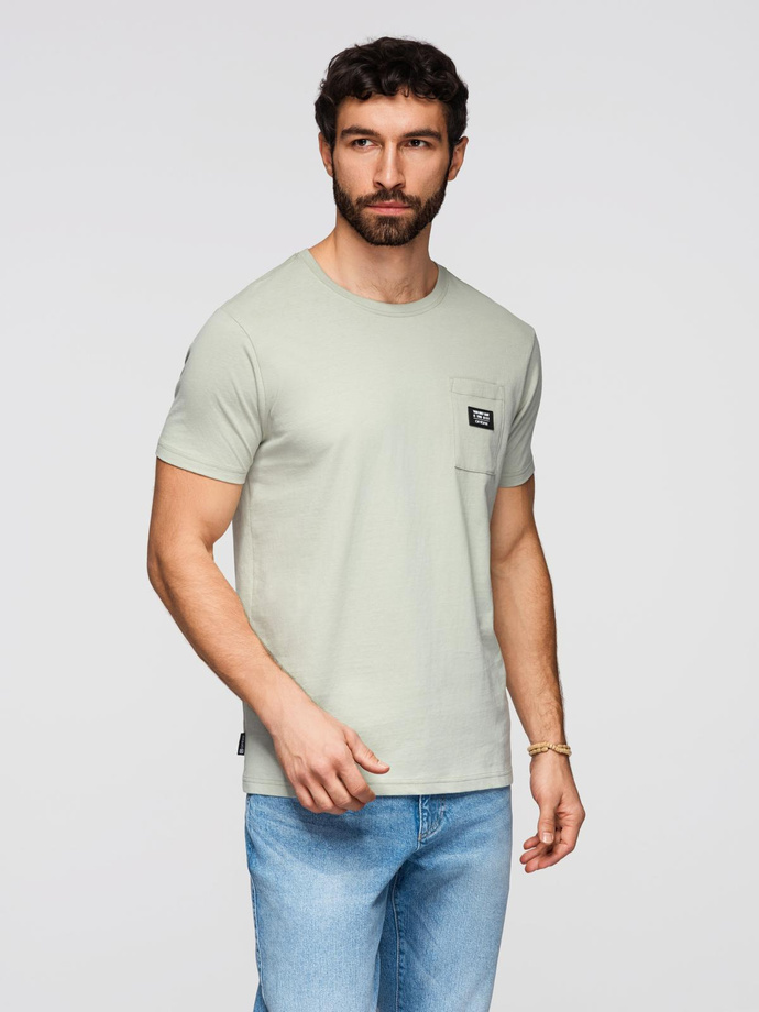 Casual men's t-shirt with pocket patch - light grey V2 OM-TSCT-0109