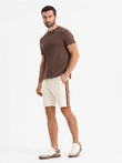 Men's sweat shorts with piping and drawstring waistband - cream V3 OM-SRSK-0156