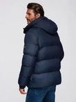 Men's quilted jacket with high zipped hood - navy blue V2 OM-JAHP-0238