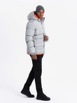 Men's sports warm jacket with double hood - grey V3 OM-JAHP-0208