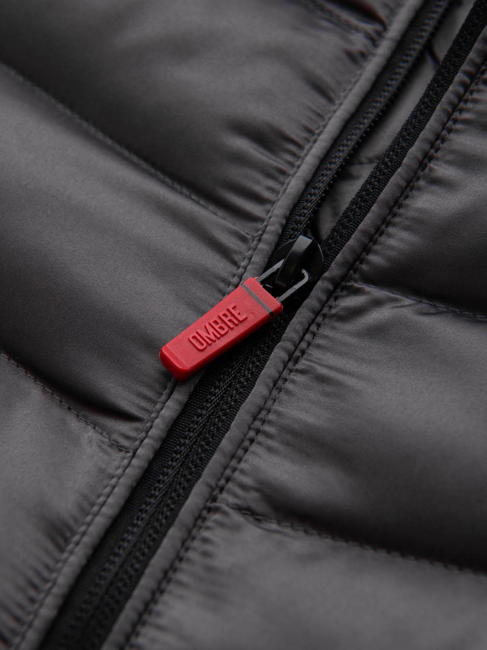 Lightly insulated quilted men's jacket with satin trim - graphite V14 OM-JALP-0180