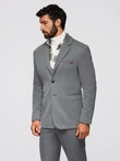 Men's knitted jacket with a fitted cut - light grey V2 OM-BLZB-0100