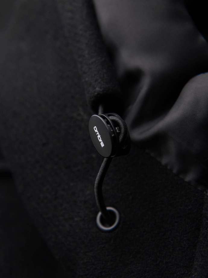 Pánský vlněný kabát parka s kapucí - černý V1 OM-COWC-0132