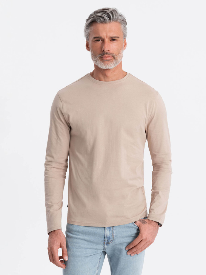 Men's BASIC longsleeve with round neckline - beige V8 OM-LSBL-0106