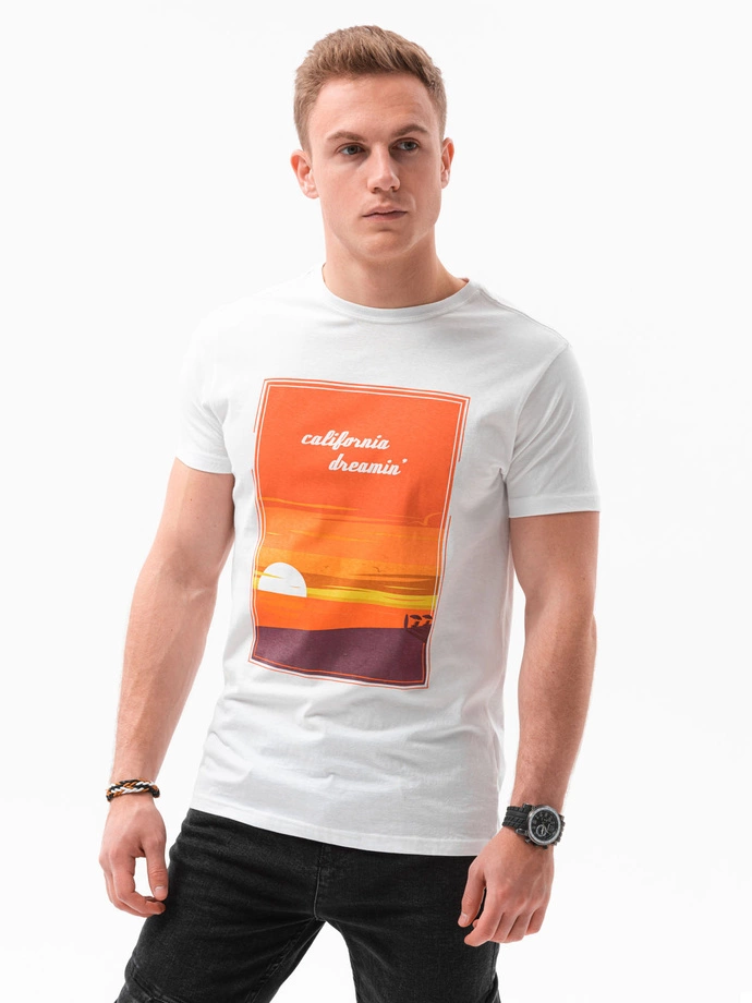 Men's printed t-shirt V-1A- white S1434