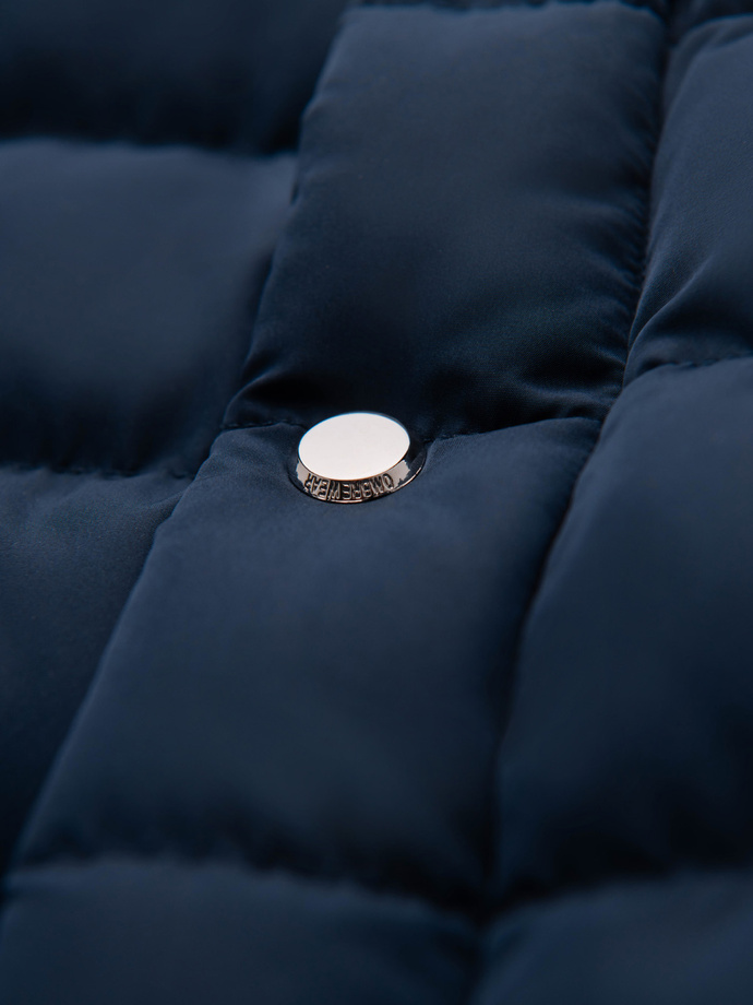 Pánská prošívaná bunda se stojáčkem a zipy na hrudi - tmavě modrá V2 OM-JALP-0260