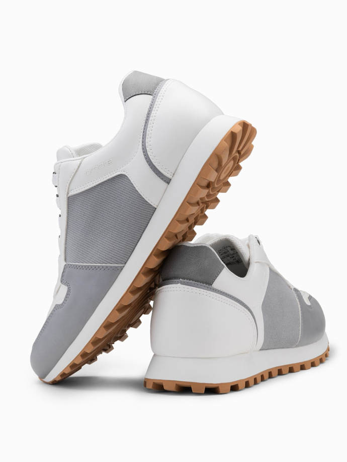 Pantofi sport Patchwork pentru bărbați din materiale combinate - alb și gri V3 OM-FOSL-0144