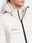 Men's winter jacket with detachable hood - cream V2 OM-JAHP-0150