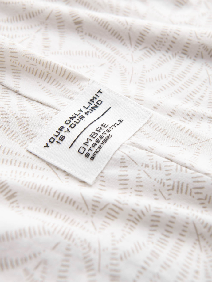 Tricou bărbătesc cu imprimeu complet în frunze de palmier - bej deschis V1 OM-TSFP-0182