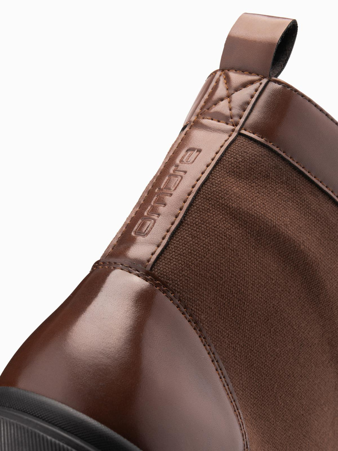 Cizme bărbătești înalte din materiale combinate - maro închis V2 OM-FOBO-0174