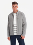 Men's biker jacket with pockets and collar - grey V3 OM-JALP-0157