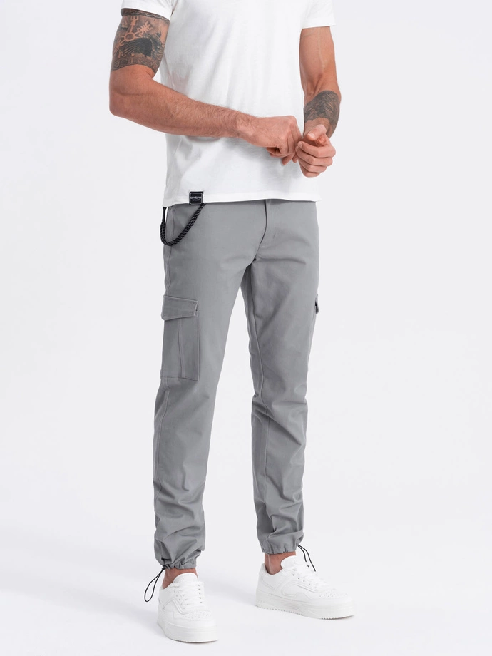 Men's pants with cargo pockets and leg hem - grey V4 OM-PACG-0189