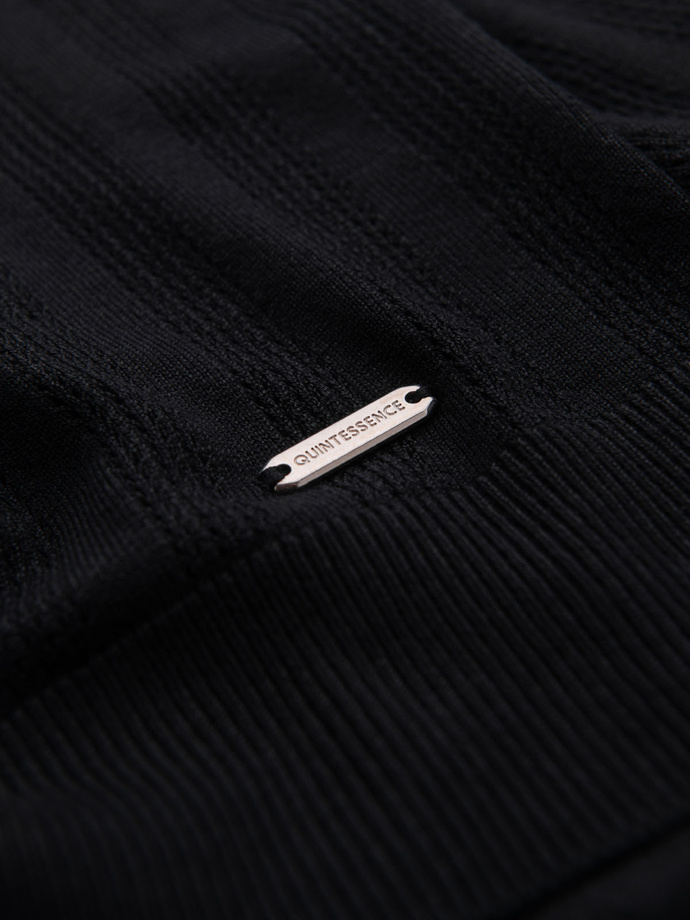 Pánsky ažurový sveter s okrúhlym výstrihom a krátkymi rukávmi - čierny V2 OM-TSCT-0251