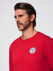 Men's non-stretch sweatshirt with college style patch - red V1 OM-SSNZ-0134