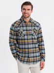 Men's checkered flannel shirt with pockets - gray-yellow V1 OM-SHCS-0149