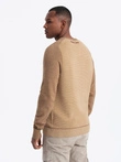 Men's cotton sweater with patch and raglan sleeves - brown V4 OM-SWSW-0121