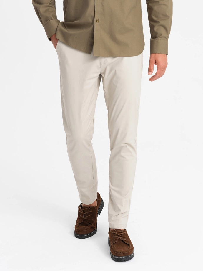 Pánské kalhoty chino REGULAR FIT - béžové V2 OM-PACP-0183