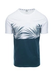 Vyriški marškinėliai su palmių lapų raštu - tamsiai mėlyni V1 OM-TSPT-0177