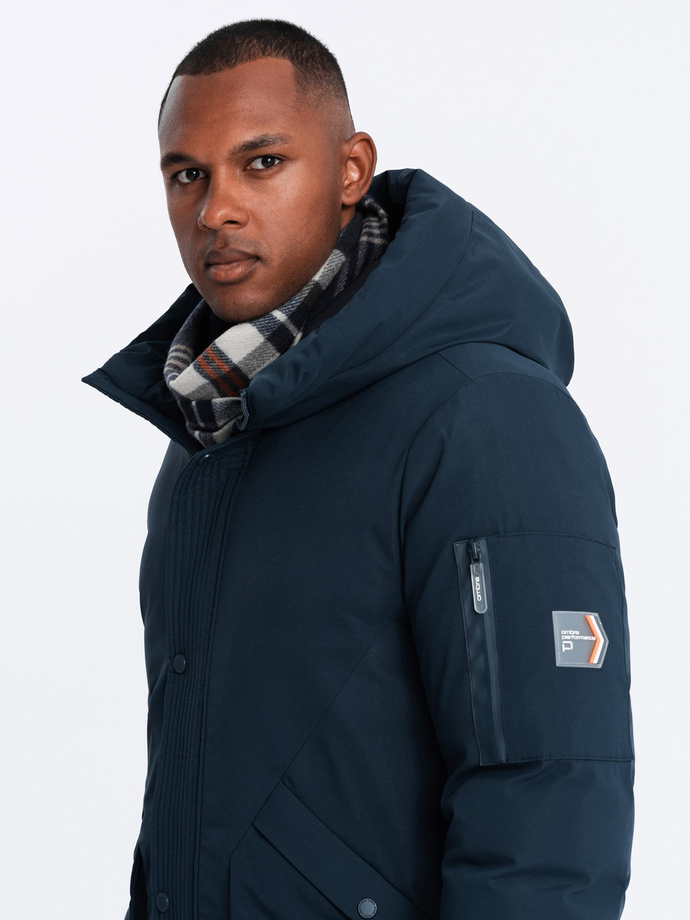Men's long seasonal outdoor style jacket - navy blue V2 OM-JALJ-0202