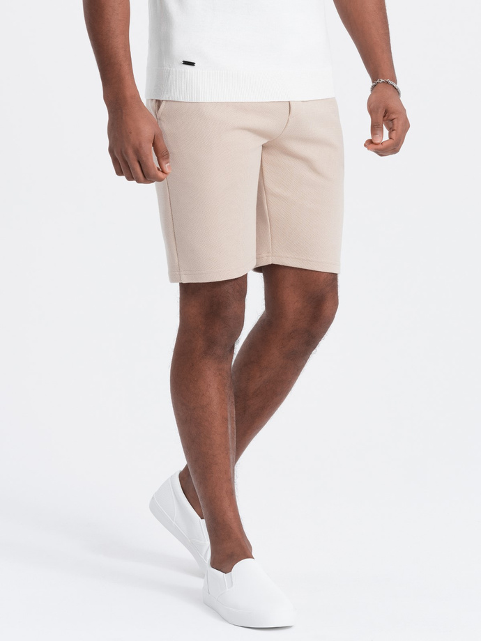 Men's structured knit shorts with chino pockets - beige V2 OM-SRCS-0128