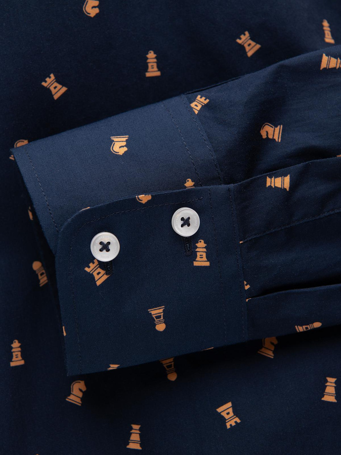 Pánská bavlněná vzorovaná košile SLIM FIT - inkoustová V3 OM-SHCS-0151