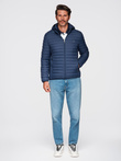 Classic men's quilted jacket with pouch option - navy blue V1 OM-JALP-0295