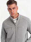 Men's biker jacket with pockets and collar - grey V3 OM-JALP-0157